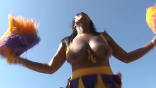 Breasty ebony cheerleader pussyfucked outdoors
