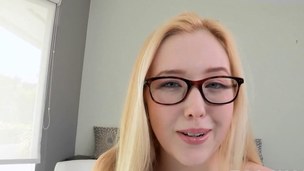Amazing pale blond nerd girl is dying for a dick