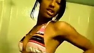 Ebony Teen Masturbates In The Shower